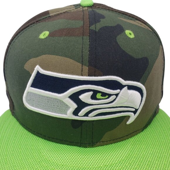 SEATTLE SEAHAWKS Hat Cap Football Neon/Camo Logo Pattern Fitted 7 1/2 New Era - Picture 2 of 8